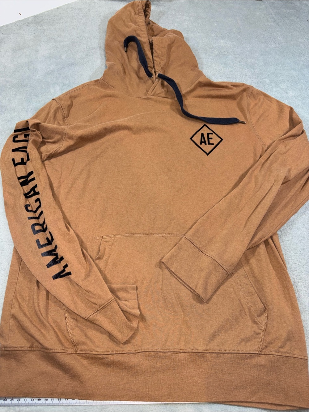 American Eagle Camel Brown Graphic Sleeve Pullover Hoodie - Size M